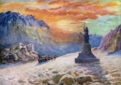 La statue du Christ à la frontière argentino-chilienne, lever du soleil - Ernest William Christmas
